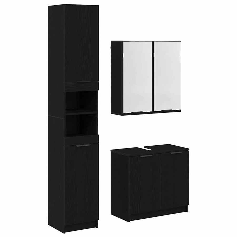 Badkamerkast set met plank 3 pcs Zwart Eiken Bewerkt hout
