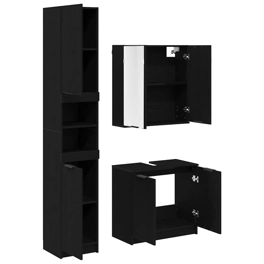 Badkamerkast set met plank 3 pcs Zwart Eiken Bewerkt hout