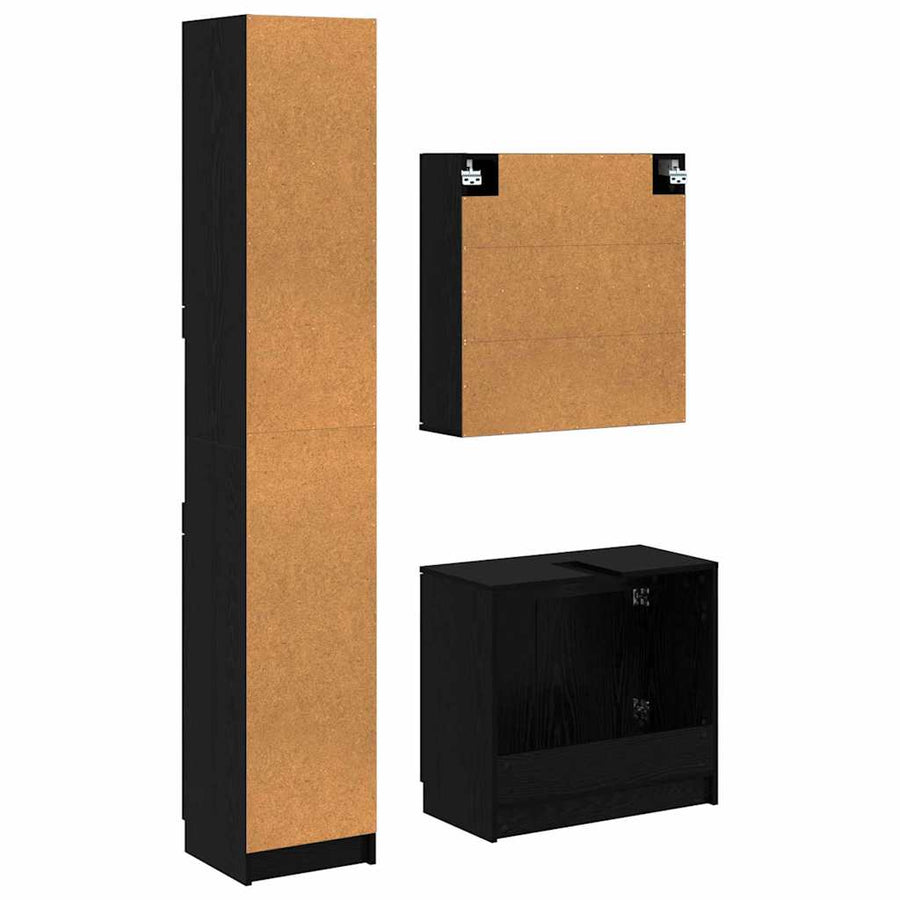 Badkamerkast set met plank 3 pcs Zwart Eiken Bewerkt hout