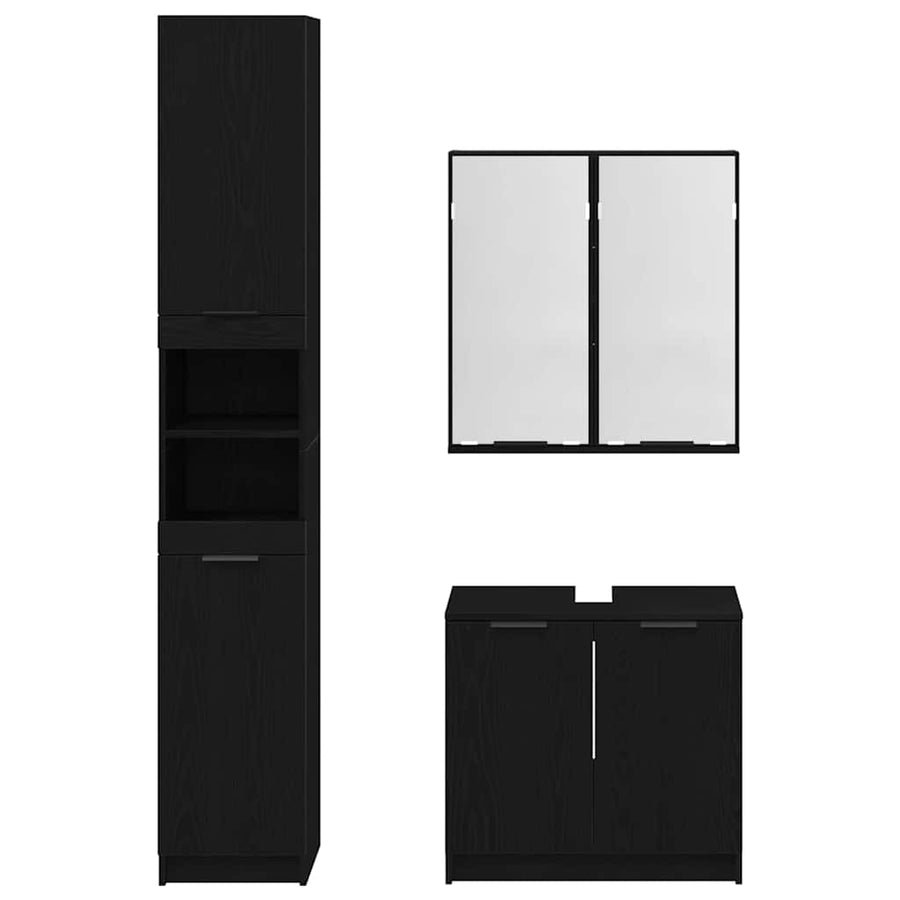 Badkamerkast set met plank 3 pcs Zwart Eiken Bewerkt hout