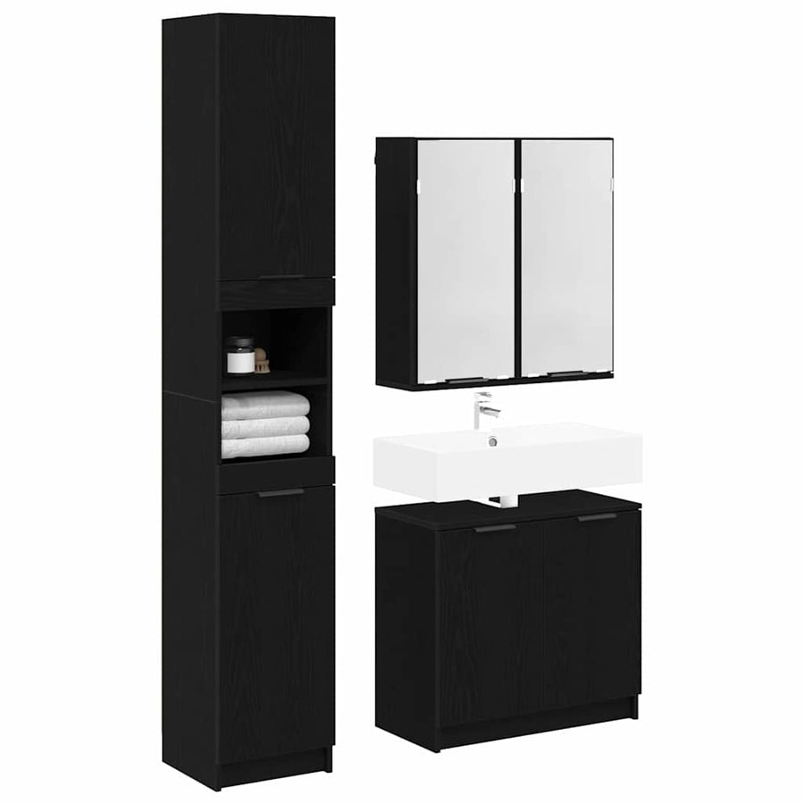 Badkamerkast set met plank 3 pcs Zwart Eiken Bewerkt hout