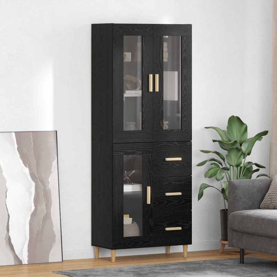 Highboard Wandgemonteerd 2 pcs Zwart Eiken Bewerkt hout
