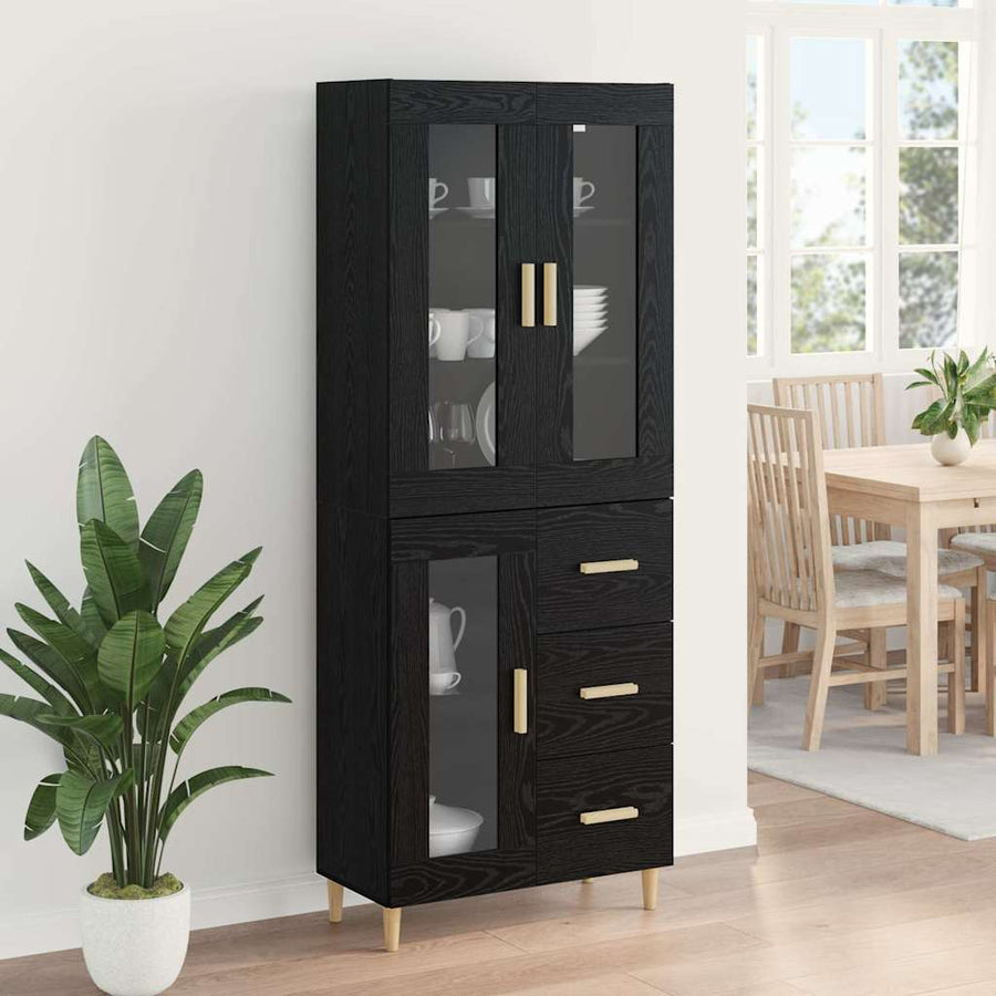 Highboard Wandgemonteerd 2 pcs Zwart Eiken Bewerkt hout