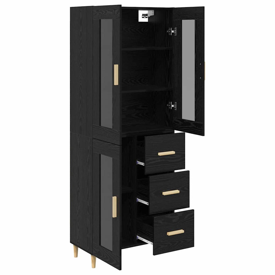 Highboard Wandgemonteerd 2 pcs Zwart Eiken Bewerkt hout