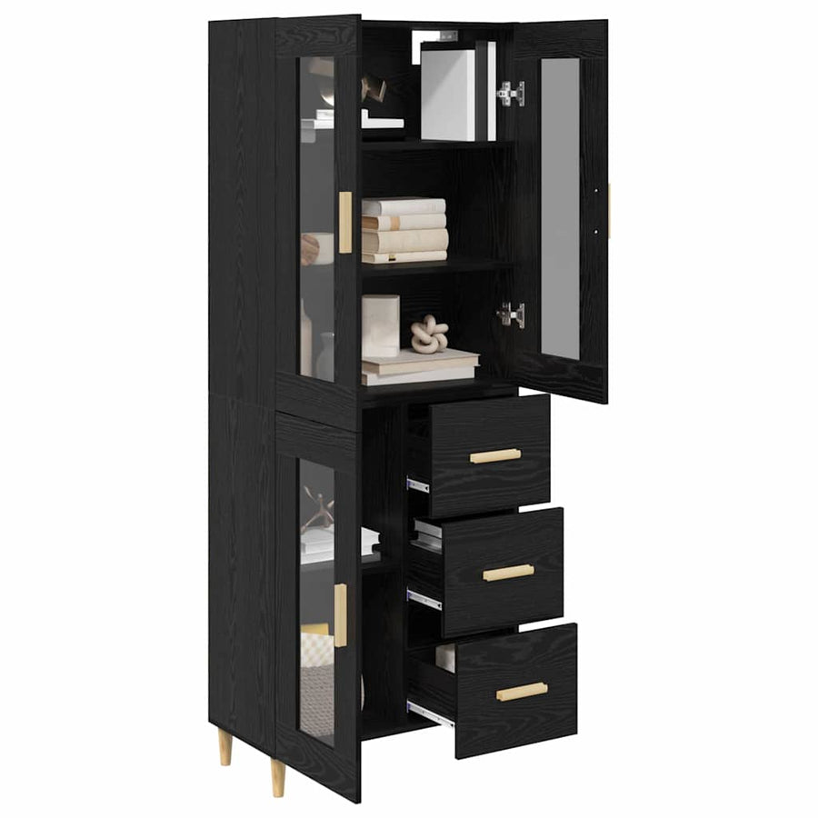 Highboard Wandgemonteerd 2 pcs Zwart Eiken Bewerkt hout