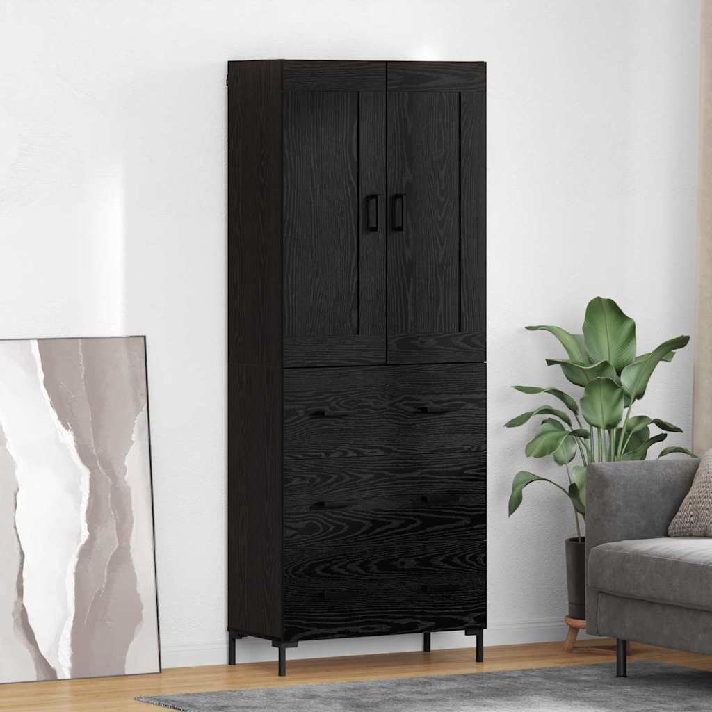 Highboard met lade Zwart Eiken 69,5 x 34 x 180 cm Bewerkt hout