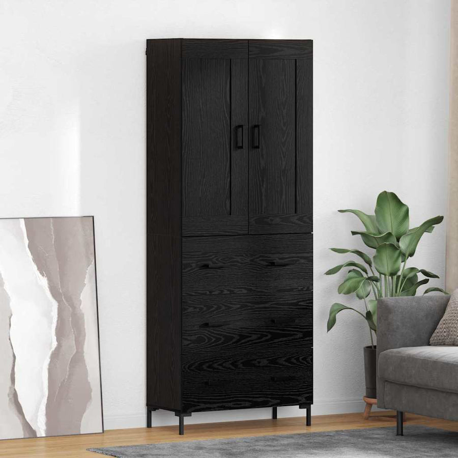 Highboard met lade Zwart Eiken 69,5 x 34 x 180 cm Bewerkt hout