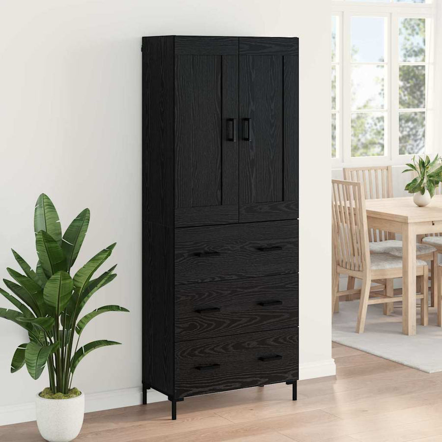 Highboard met lade Zwart Eiken 69,5 x 34 x 180 cm Bewerkt hout