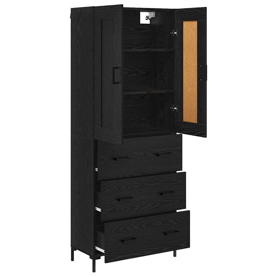 Highboard met lade Zwart Eiken 69,5 x 34 x 180 cm Bewerkt hout