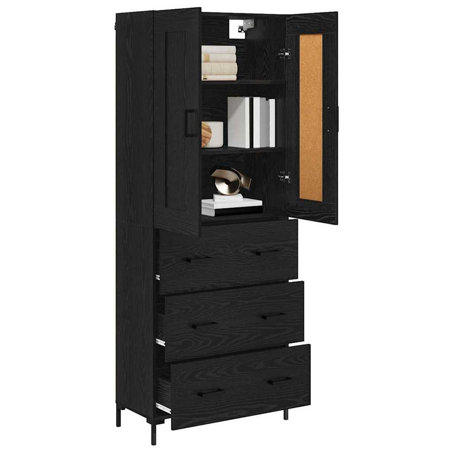 Highboard met lade Zwart Eiken 69,5 x 34 x 180 cm Bewerkt hout