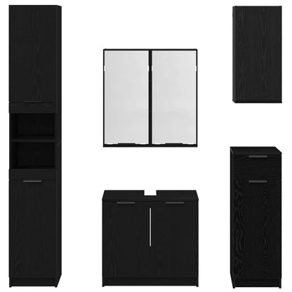 Badkamermeubelset met lade 5 pcs Zwart Eiken Bewerkt hout