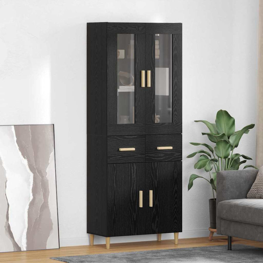 Highboard Wandgemonteerd 2 pcs Zwart Eiken Bewerkt hout