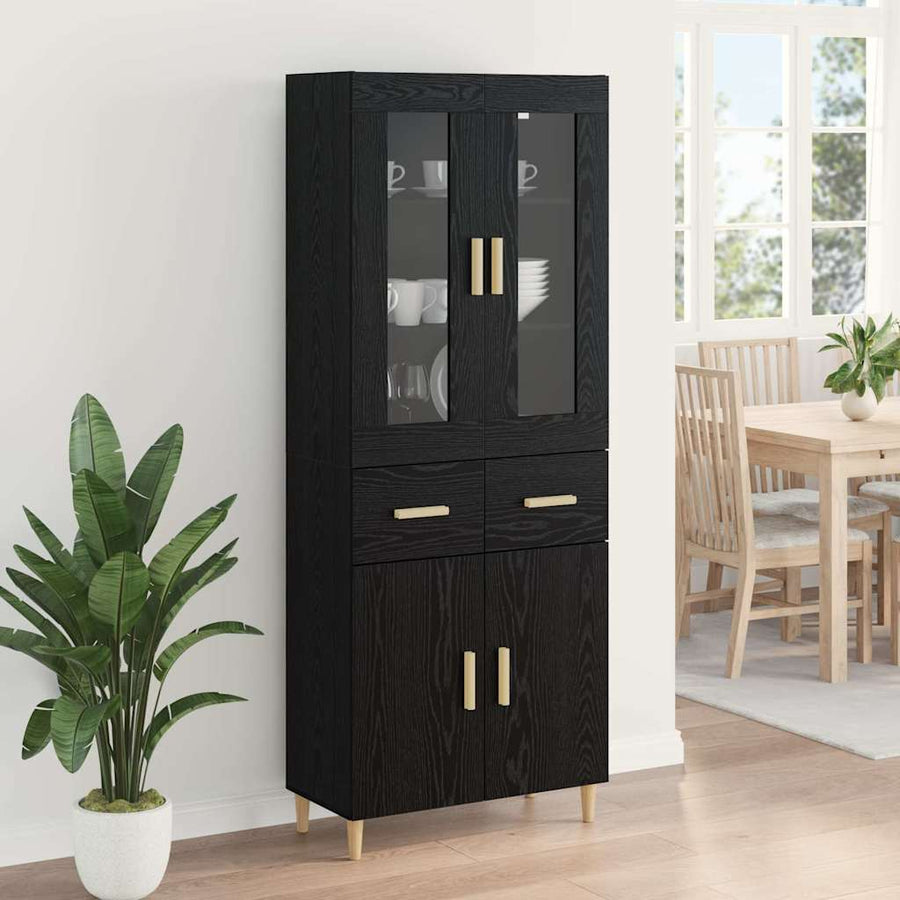 Highboard Wandgemonteerd 2 pcs Zwart Eiken Bewerkt hout