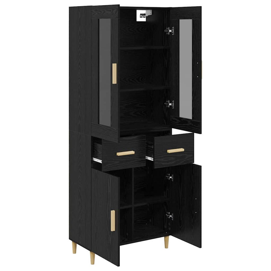 Highboard Wandgemonteerd 2 pcs Zwart Eiken Bewerkt hout