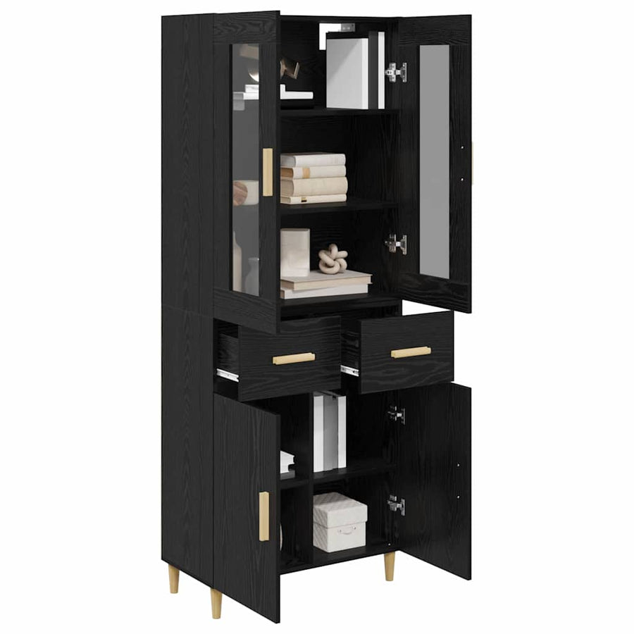 Highboard Wandgemonteerd 2 pcs Zwart Eiken Bewerkt hout