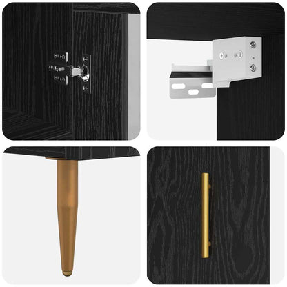 Highboard Zwart Eiken 34,5 x 34 x 180 cm Bewerkt hout