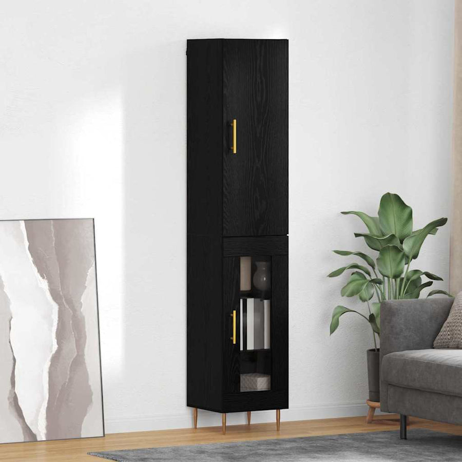 Highboard Zwart Eiken 34,5 x 34 x 180 cm Bewerkt hout