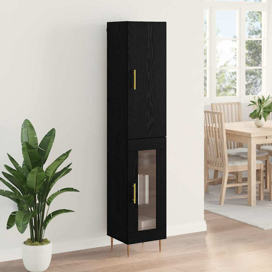 Highboard Zwart Eiken 34,5 x 34 x 180 cm Bewerkt hout
