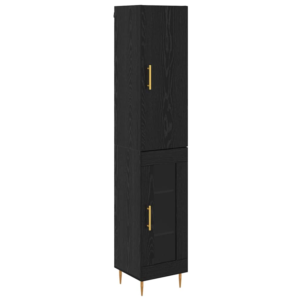 Highboard Zwart Eiken 34,5 x 34 x 180 cm Bewerkt hout