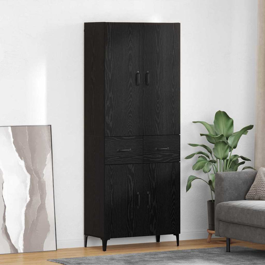 Highboard met lade Zwart Eiken 69,5 x 34 x 180 cm Bewerkt hout