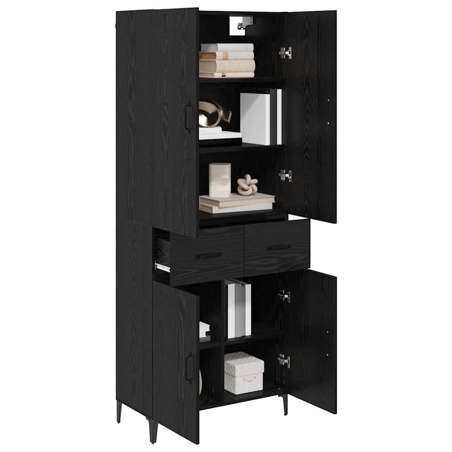 Highboard met lade Zwart Eiken 69,5 x 34 x 180 cm Bewerkt hout