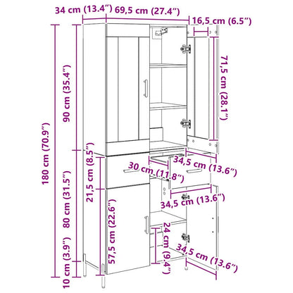 Highboard 2 pcs Zwart Eiken 69,5 x 34 x 180 cm Bewerkt hout