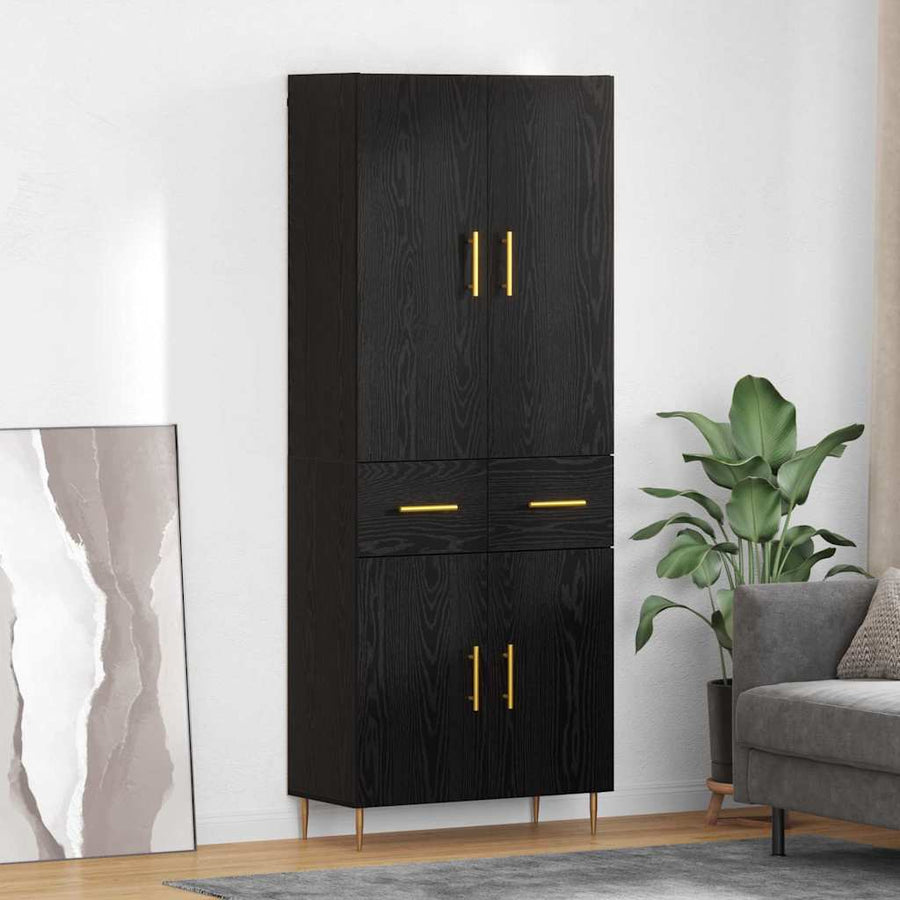 Highboard met lade Zwart Eiken 69,5 x 34 x 180 cm Bewerkt hout