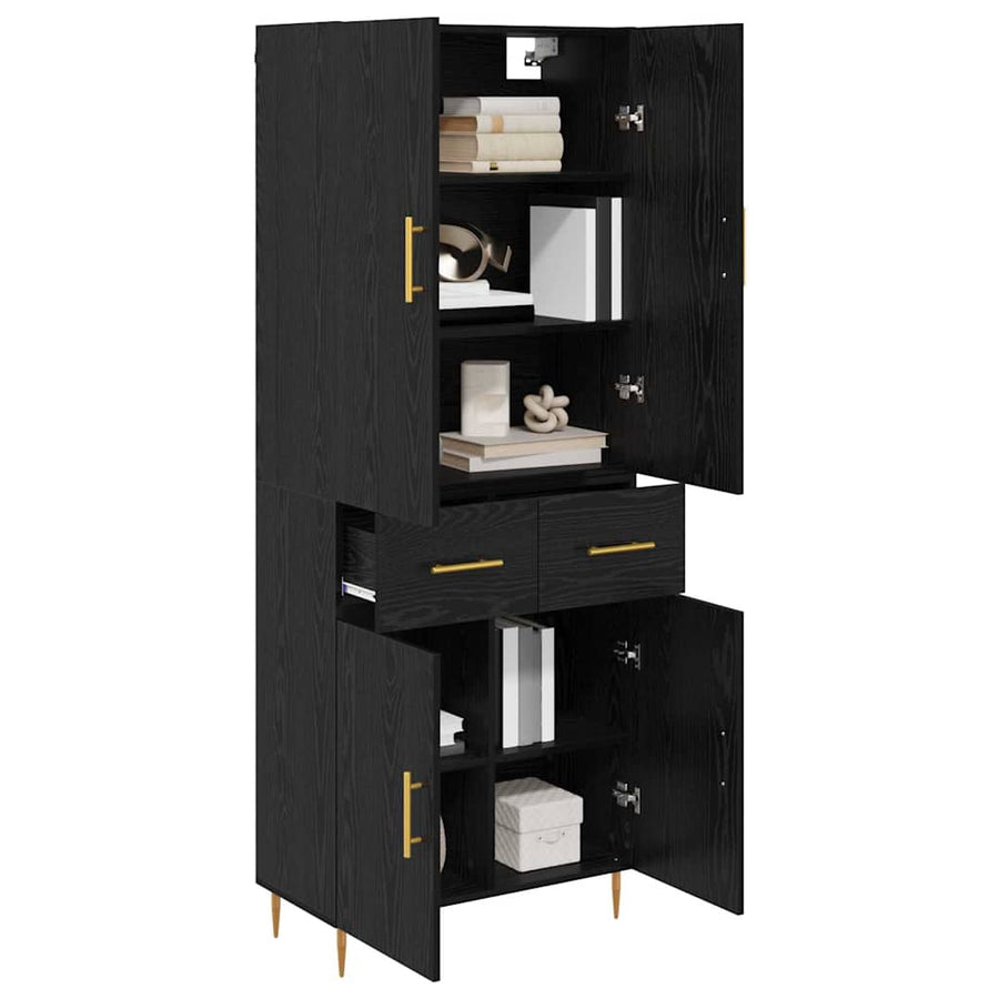 Highboard met lade Zwart Eiken 69,5 x 34 x 180 cm Bewerkt hout