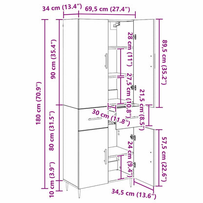 Highboard met lade Zwart Eiken 69,5 x 34 x 180 cm Bewerkt hout