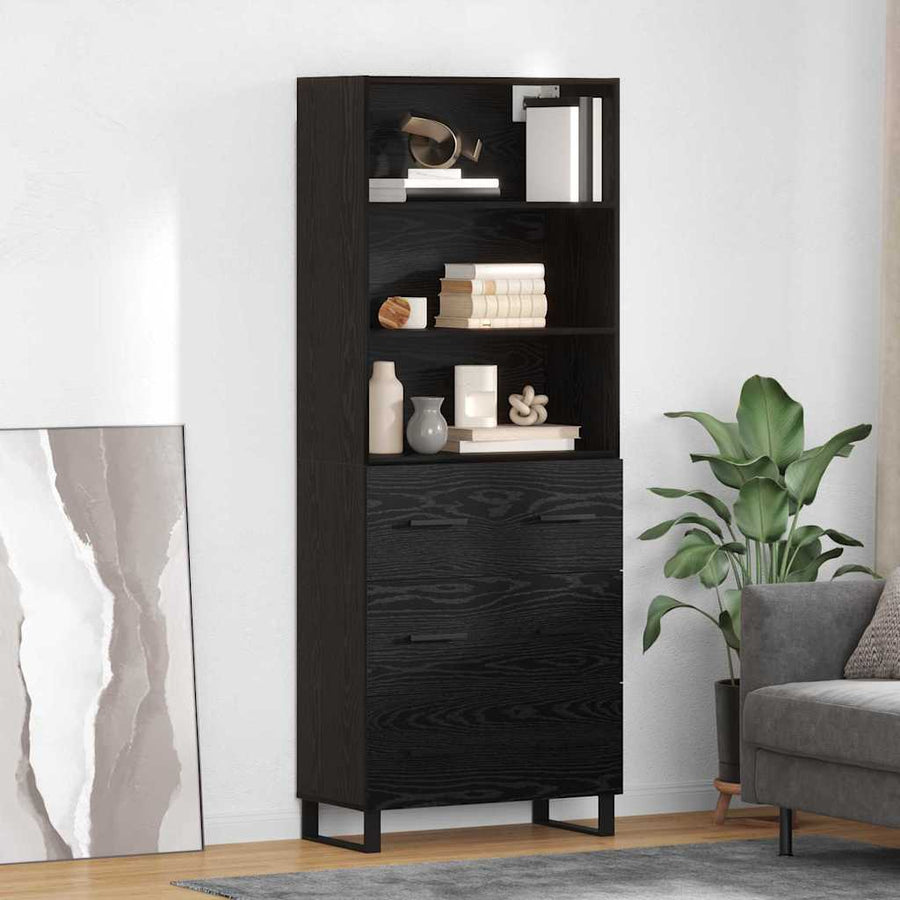 Highboard Wandgemonteerd 2 pcs Zwart Eiken Bewerkt hout