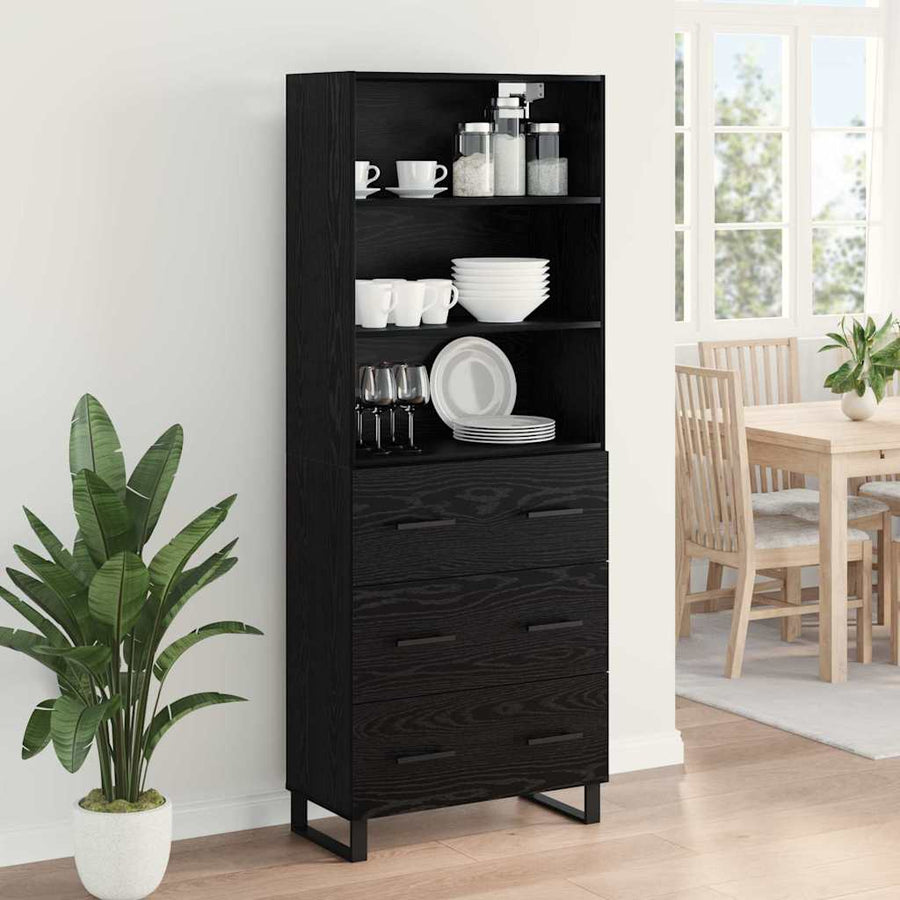 Highboard Wandgemonteerd 2 pcs Zwart Eiken Bewerkt hout