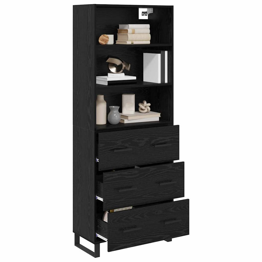 Highboard Wandgemonteerd 2 pcs Zwart Eiken Bewerkt hout