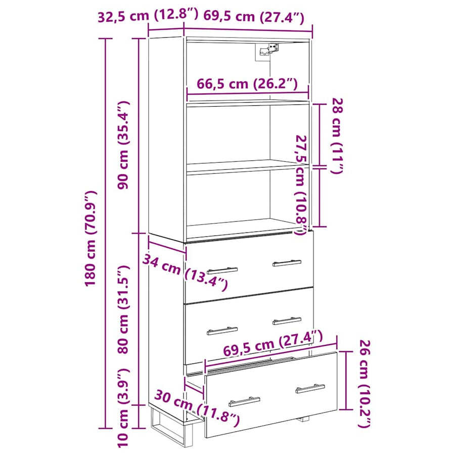 Highboard Wandgemonteerd 2 pcs Zwart Eiken Bewerkt hout