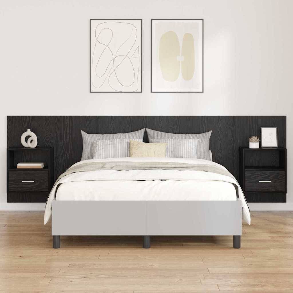 Bed hoofdbord met kastjes 3 pcs Zwart Eiken Bewerkt hout