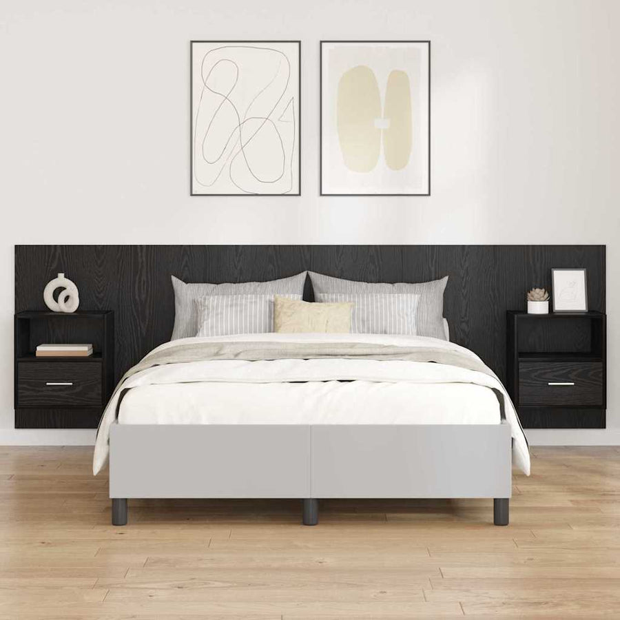 Bed hoofdbord met kastjes 3 pcs Zwart Eiken Bewerkt hout
