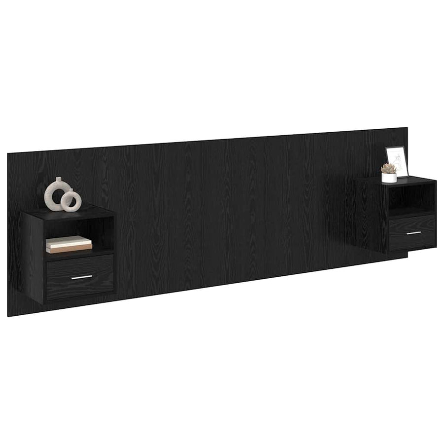Bed hoofdbord met kastjes 3 pcs Zwart Eiken Bewerkt hout
