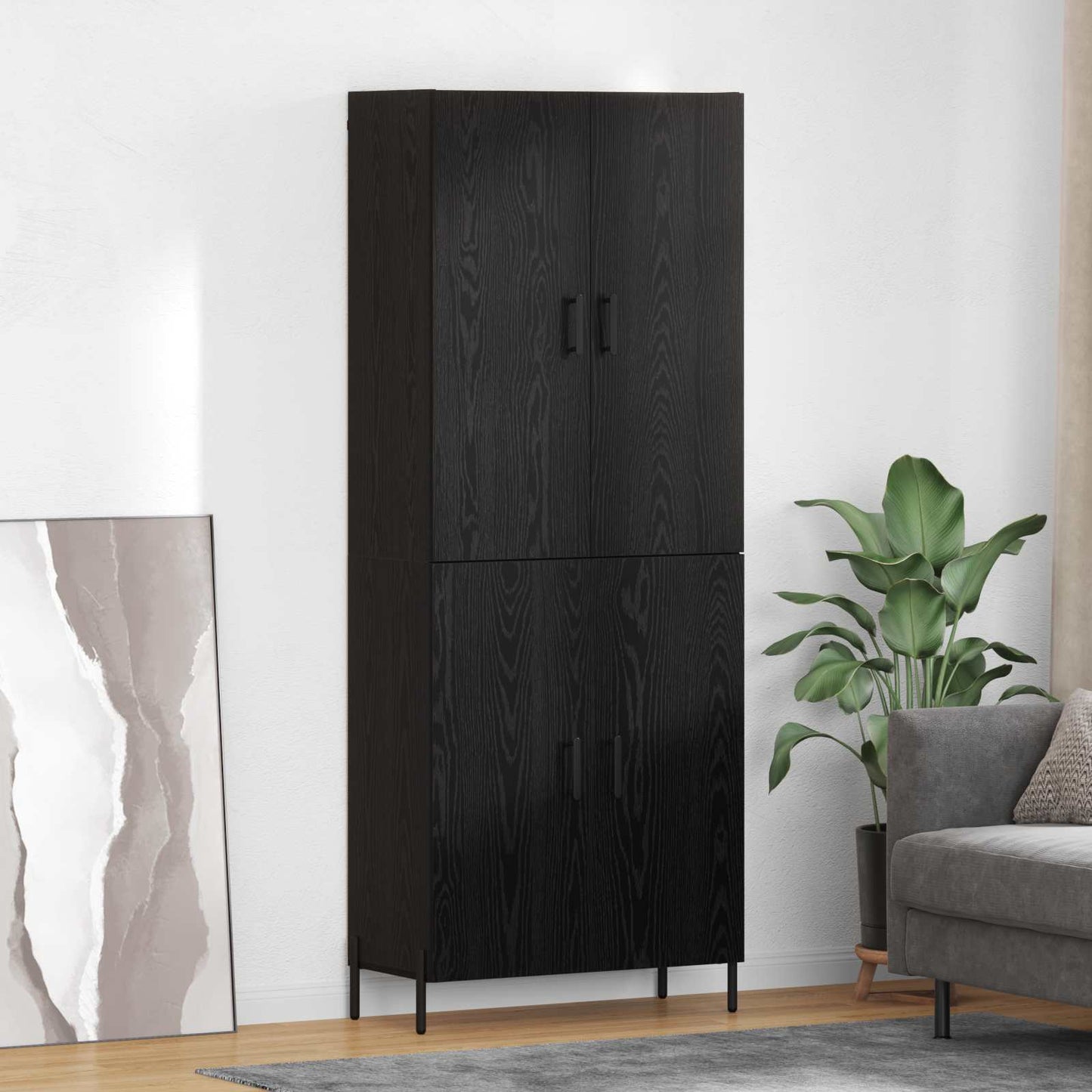 Highboard Zwart Eiken 69,5 x 34 x 180 cm Bewerkt hout
