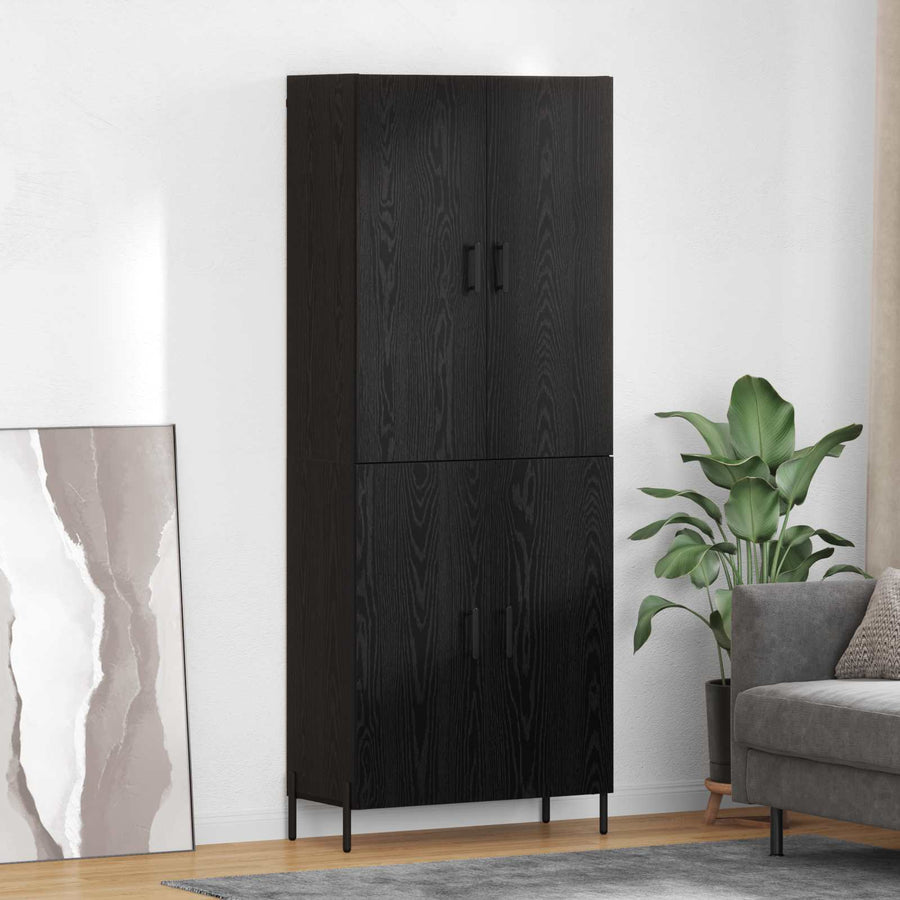Highboard Zwart Eiken 69,5 x 34 x 180 cm Bewerkt hout