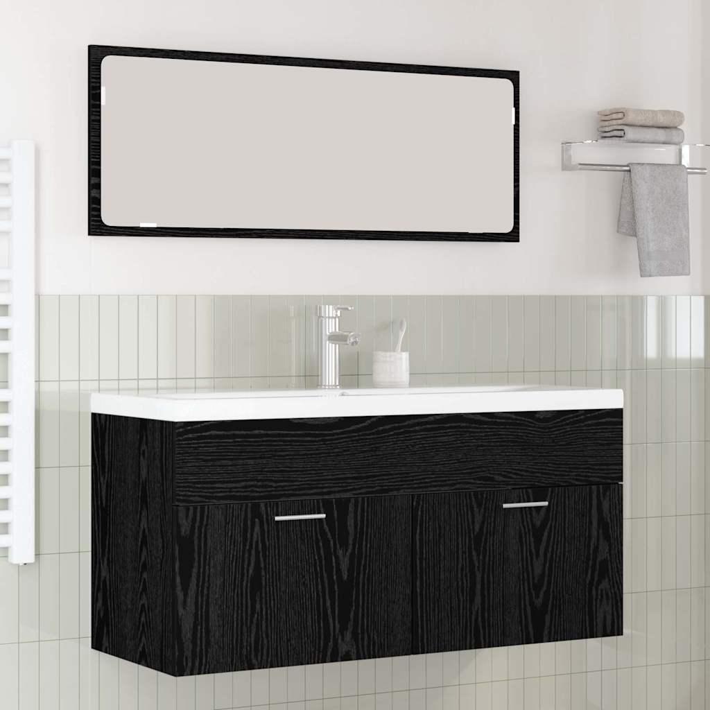 Badkamerkast Zwart Eiken 100 x 38,5 x 46 cm Bewerkt hout
