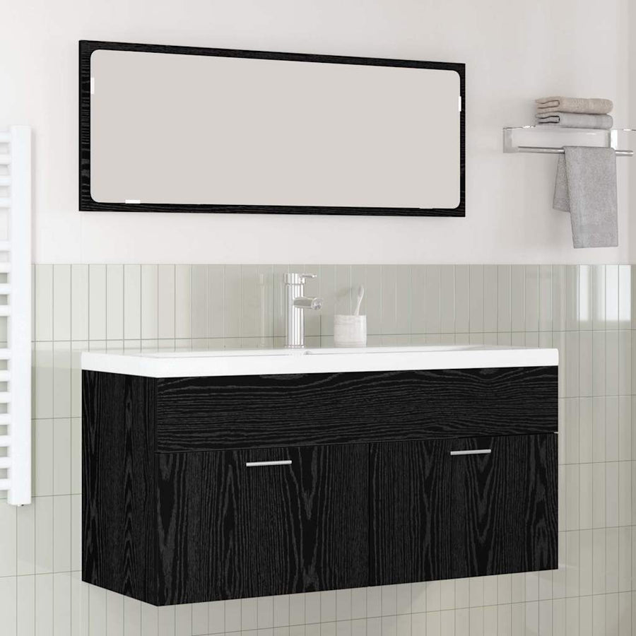 Badkamerkast Zwart Eiken 100 x 38,5 x 46 cm Bewerkt hout