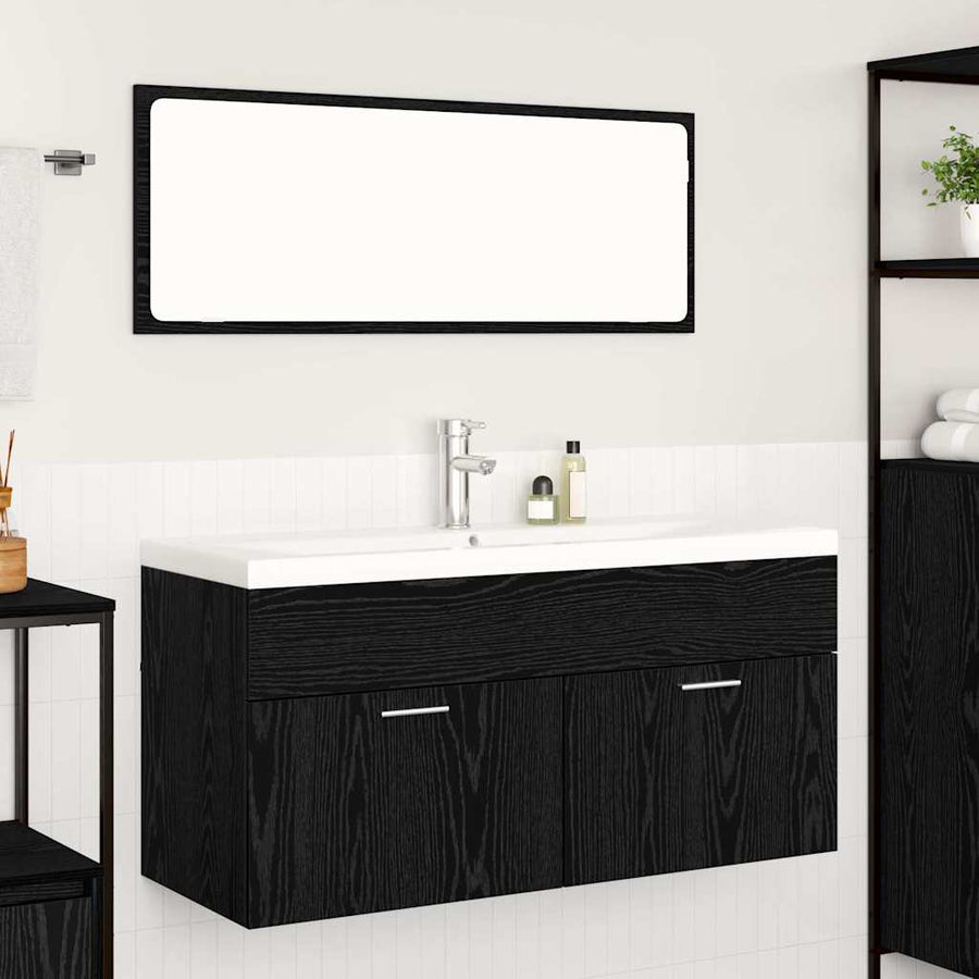 Badkamerkast Zwart Eiken 100 x 38,5 x 46 cm Bewerkt hout