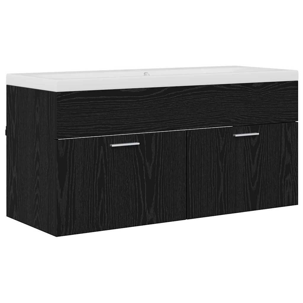 Badkamerkast Zwart Eiken 100 x 38,5 x 46 cm Bewerkt hout