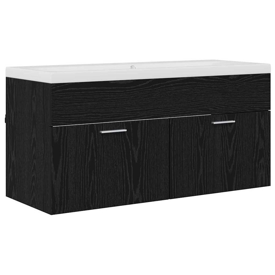 Badkamerkast Zwart Eiken 100 x 38,5 x 46 cm Bewerkt hout