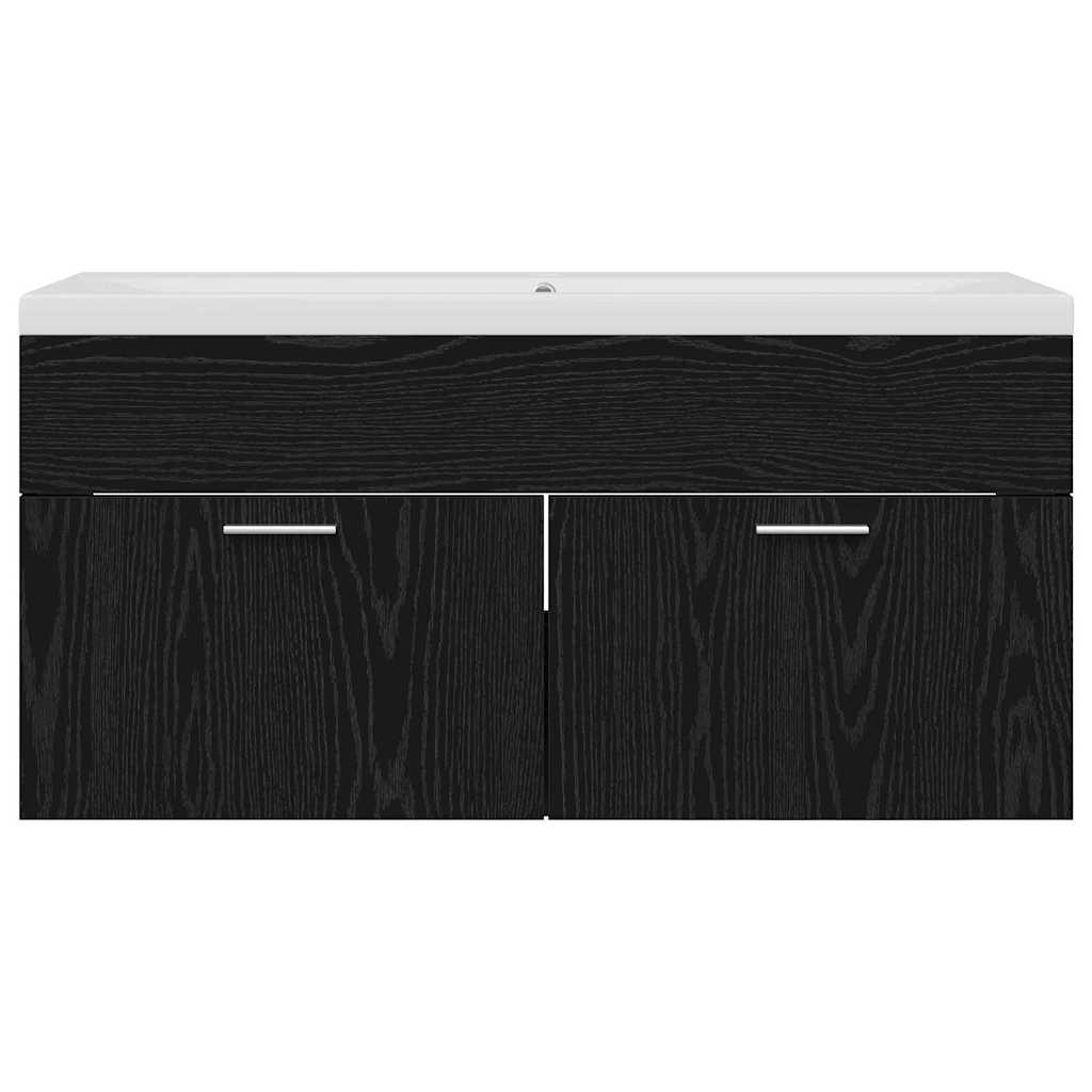 Badkamerkast Zwart Eiken 100 x 38,5 x 46 cm Bewerkt hout