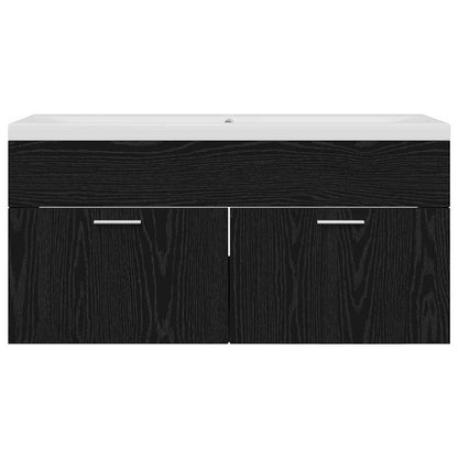 Badkamerkast Zwart Eiken 100 x 38,5 x 46 cm Bewerkt hout