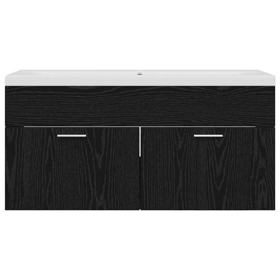 Badkamerkast Zwart Eiken 100 x 38,5 x 46 cm Bewerkt hout