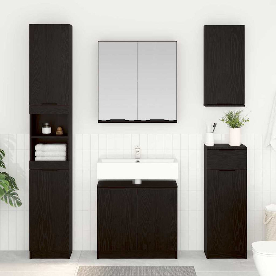 Badkamerkast set met plank 2 pcs Zwart Eiken Bewerkt hout
