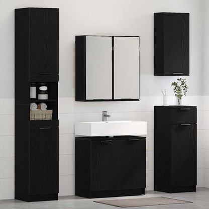 Badkamerkast set met plank 2 pcs Zwart Eiken Bewerkt hout