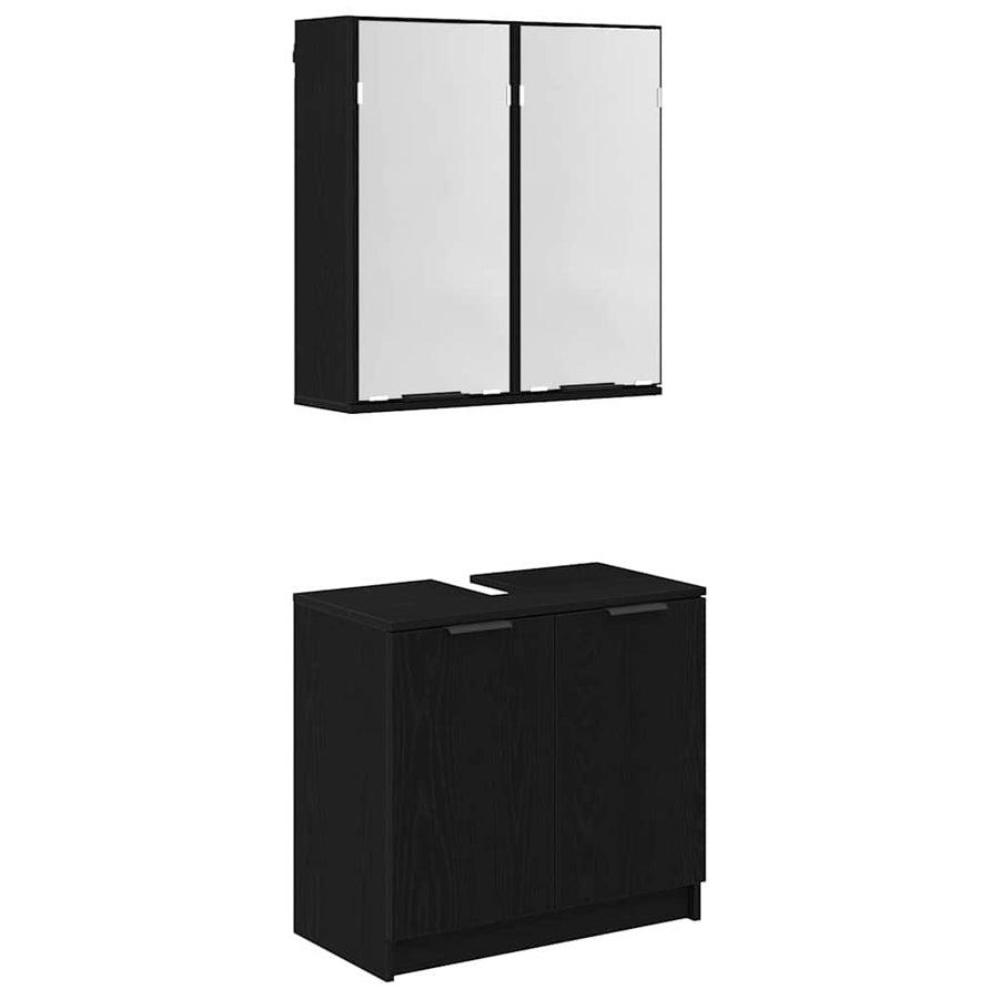 Badkamerkast set met plank 2 pcs Zwart Eiken Bewerkt hout