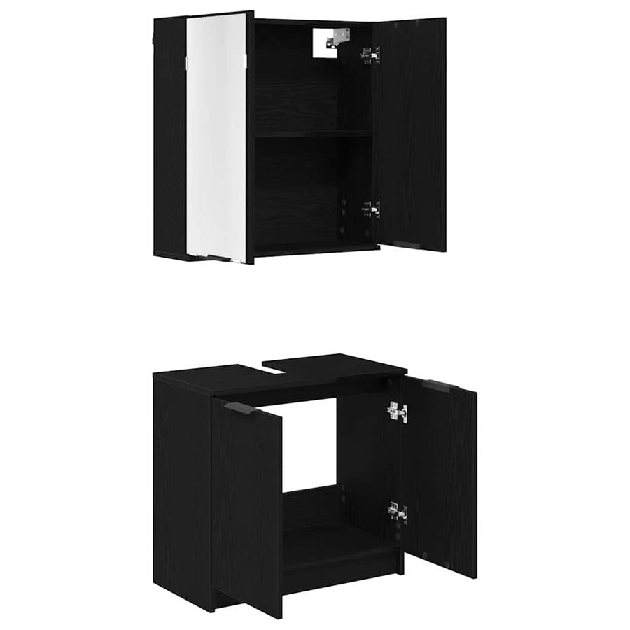 Badkamerkast set met plank 2 pcs Zwart Eiken Bewerkt hout